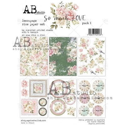 So Much Love Pack 1 A4 Decoupage Rice Paper Set of 6 Papers by AB Studio