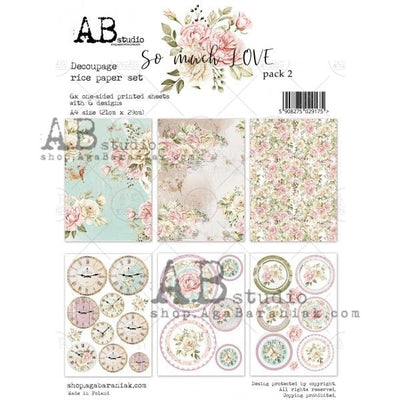 So Much Love Pack 2 A4 Decoupage Rice Paper Set of 6 Papers by AB Studio