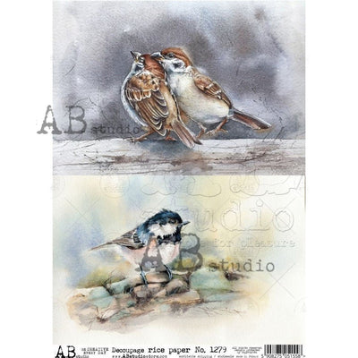 Sparrows and a Blue Bird Cards Decoupage Rice Paper A4 Item No. 1279 by AB Studio