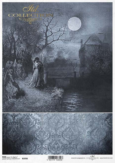 Spiritual Meeting Under a Full Moon Decoupage Rice Paper A4 Item R1936 by ITD Collection