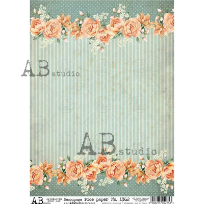 Striped Wallpaper with Pink Flowers and Baby's-breath Borders Decoupage Rice Paper A4 Item No. 1362 by AB Studio