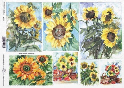 Sunflower Watercolor Cards Decoupage Rice Paper A4 Item R1225 by ITD Collection