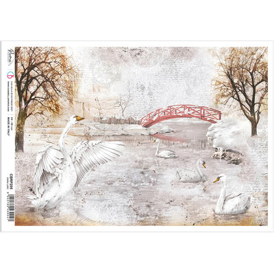 Swan Lake - A4 Rice Paper Memories of a Snowy Day Ciao Bella Collection