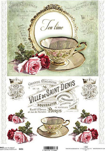 Tea Time in Paris Decoupage Rice Paper A4 Item R0491 by ITD Collection