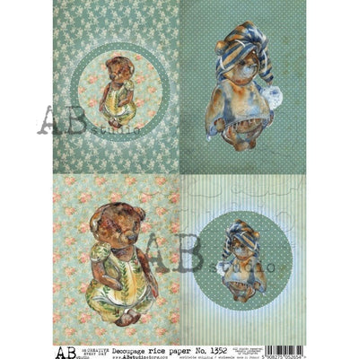 Teddy Bears In Bedtime Clothes Cards Decoupage Rice Paper A4 Item No. 1352 by AB Studio