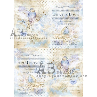 That is Love Bird Cards Decoupage Rice Paper A4 Item No. 0362 by AB Studio