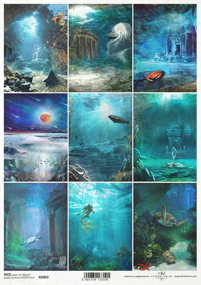 The Search for Atlantis Cards Decoupage Rice Paper A4 Item R2069 by ITD Collection