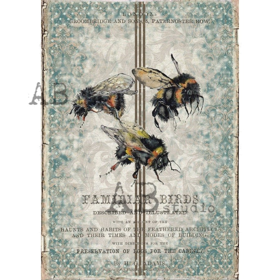 Three Bumble Bees Decoupage Rice Paper A4 Item No. 1142 by AB Studio ...
