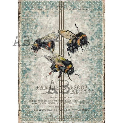 Three Bumble Bees Decoupage Rice Paper A4 Item No. 1142 by AB Studio