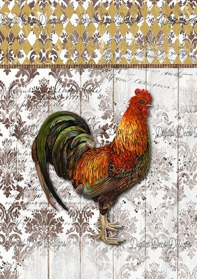 Tuscan Roost A4 Rooster Rice Paper Digital Deco Design Collection