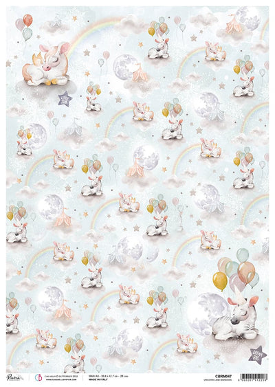 Unicorns and Rainbows A3 Rice Paper Dreamland Collection by Ciao Bella