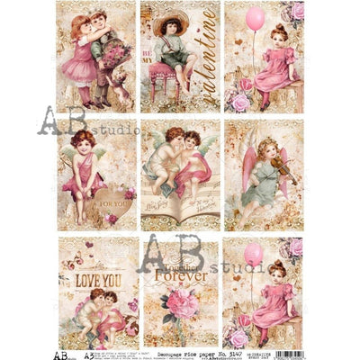 Valentine Angels and Children Cards Decoupage Rice Paper A3 Item No. 3147 by AB Studio