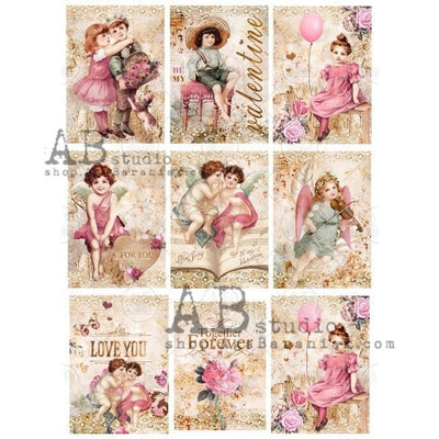 Valentine Angels and Children Cards Decoupage Rice Paper A4 Item No. 0369 by AB Studio