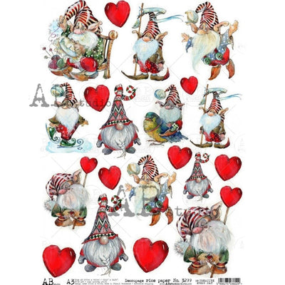 Valentine Gnomes Decoupage Rice Paper A3 Item No. 3299 by AB Studio