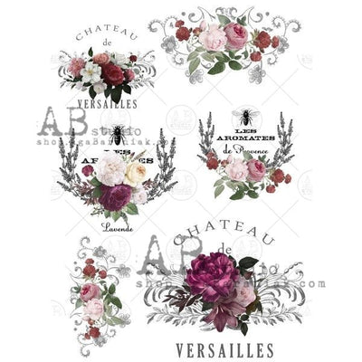 Versailles Floral Dream Bouquet Medallions Decoupage Rice Paper A4 Item No. 0635 by AB Studio