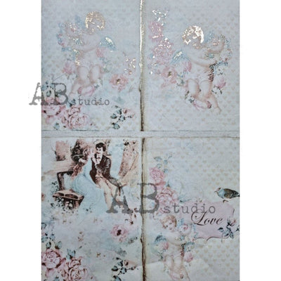 Victorian Angels Gilded Decoupage Rice Paper A4 Item No. 0027 by AB Studio