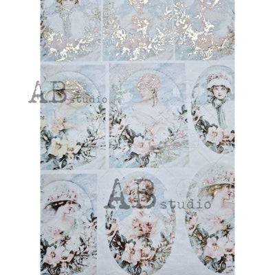 Victorian Lady Medallions Gilded Decoupage Rice Paper A4 Item No. 0028 by AB Studio