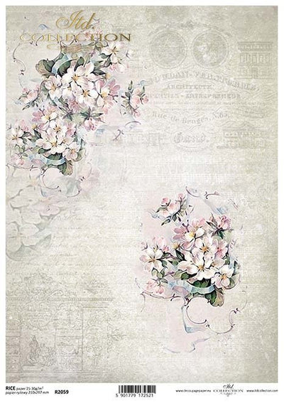 Vintage Architecture with Pink Flowers Decoupage Rice Paper A4 Item R2059 by ITD Collection
