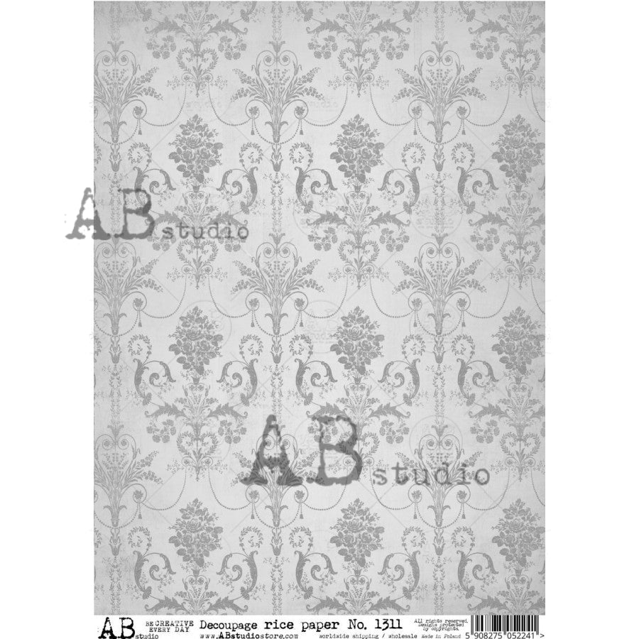 Vintage Blue Brocade Floral Damask Decoupage Rice Paper A4 Item No. 13 ...