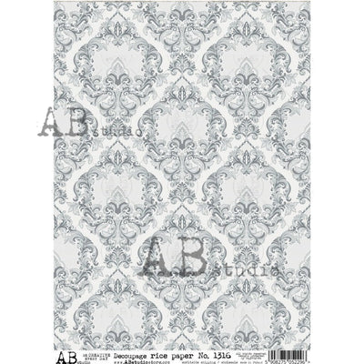 Vintage Blue Damask with Light Blue Background Decoupage Rice Paper A4 Item No. 1316 by AB Studio