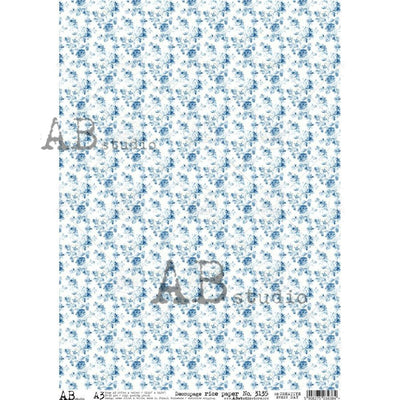 Vintage Blue Mini Flowers Decoupage Rice Paper A3 Item No. 3135 by AB Studio