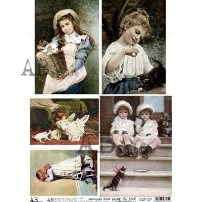 Vintage Children Photograph Cards Decoupage Rice Paper A3 Item No. 3422 by AB Studio