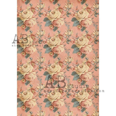 Vintage Dark Pink Peony Pattern Decoupage Rice Paper A4 Item No. 0494 by AB Studio