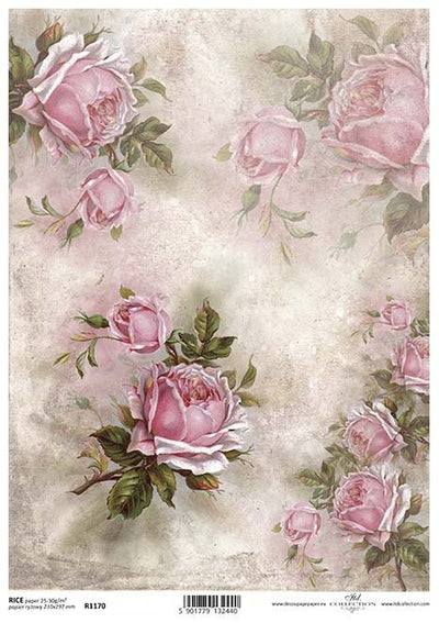 Vintage Pink Roses Decoupage Rice Paper A4 Item R1170 by ITD Collection