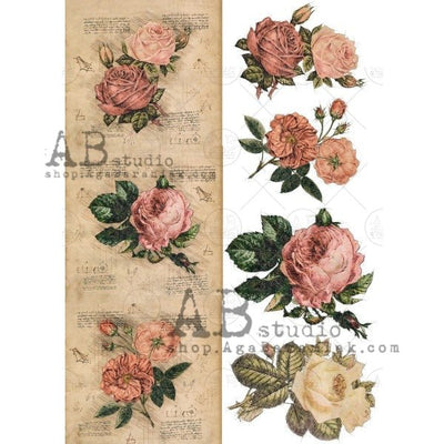 Vintage Roses Decoupage Rice Paper A4 Item No. 0416 by AB Studio