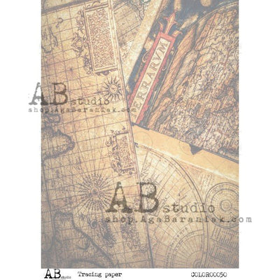 Vintage World Atlas Vellum Paper A4 Item No. 0050 by AB Studio