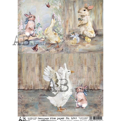 Waterfowl and Rabbits Decoupage Rice Paper A4 Item No. 1249 by AB Studio