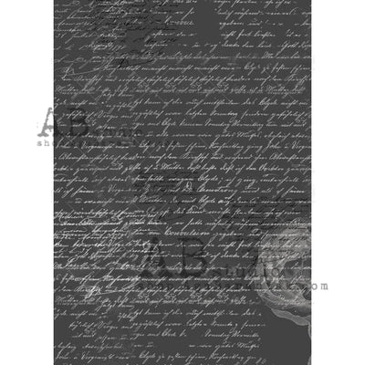White and Black Script Decoupage Rice Paper A4 Item No. 0633 by AB Studio