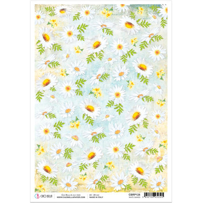 White Daisies - A4 Rice Paper Microcosmos Ciao Bella Collection
