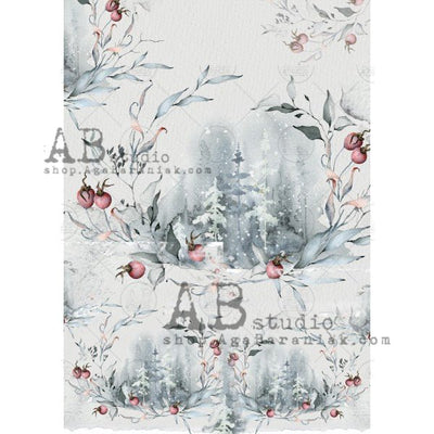 Winter Berries Wreath Medallions Decoupage Rice Paper A4 Item No. 0218 by AB Studio