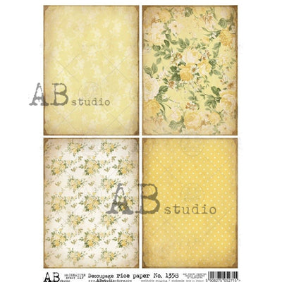 Yellow Flowers and Polka Dot Wallpaper Cards Decoupage Rice Paper A4 Item No. 1358 by AB Studio